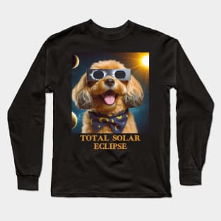 Total Solar Eclipse 2024 Cute Dog Wearing Solar Eclipse Glasses.V2 Long Sleeve T-Shirt